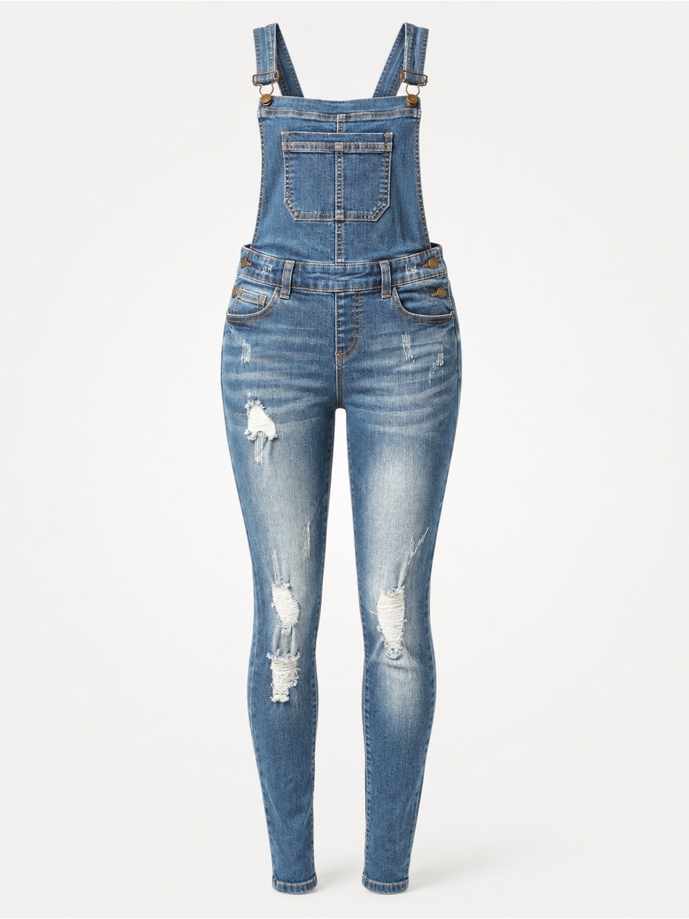 Wax Jean Light Blue Distressed Denim Overalls for Women